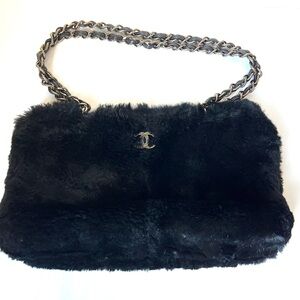 CHANEL Black Fur Orylag Shoulder Bag